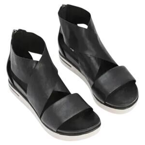 Eileen Fisher Sport Tumbled Sneaker Sandal Leather Crisscross Straps Black 6.5
